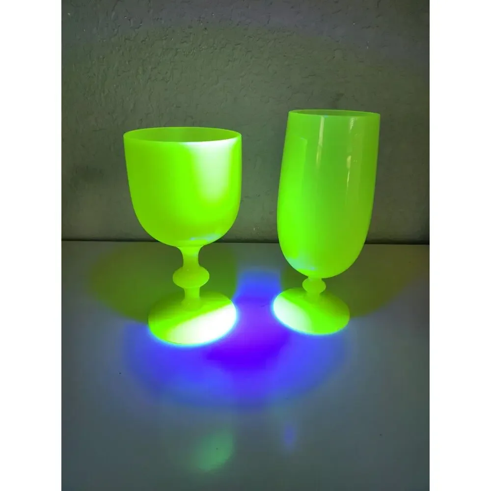 Portieux Vallerysthal Lot of 7 Canary Yellow Opaline Uranium Glasses 30's Read - Picture 5 of 11